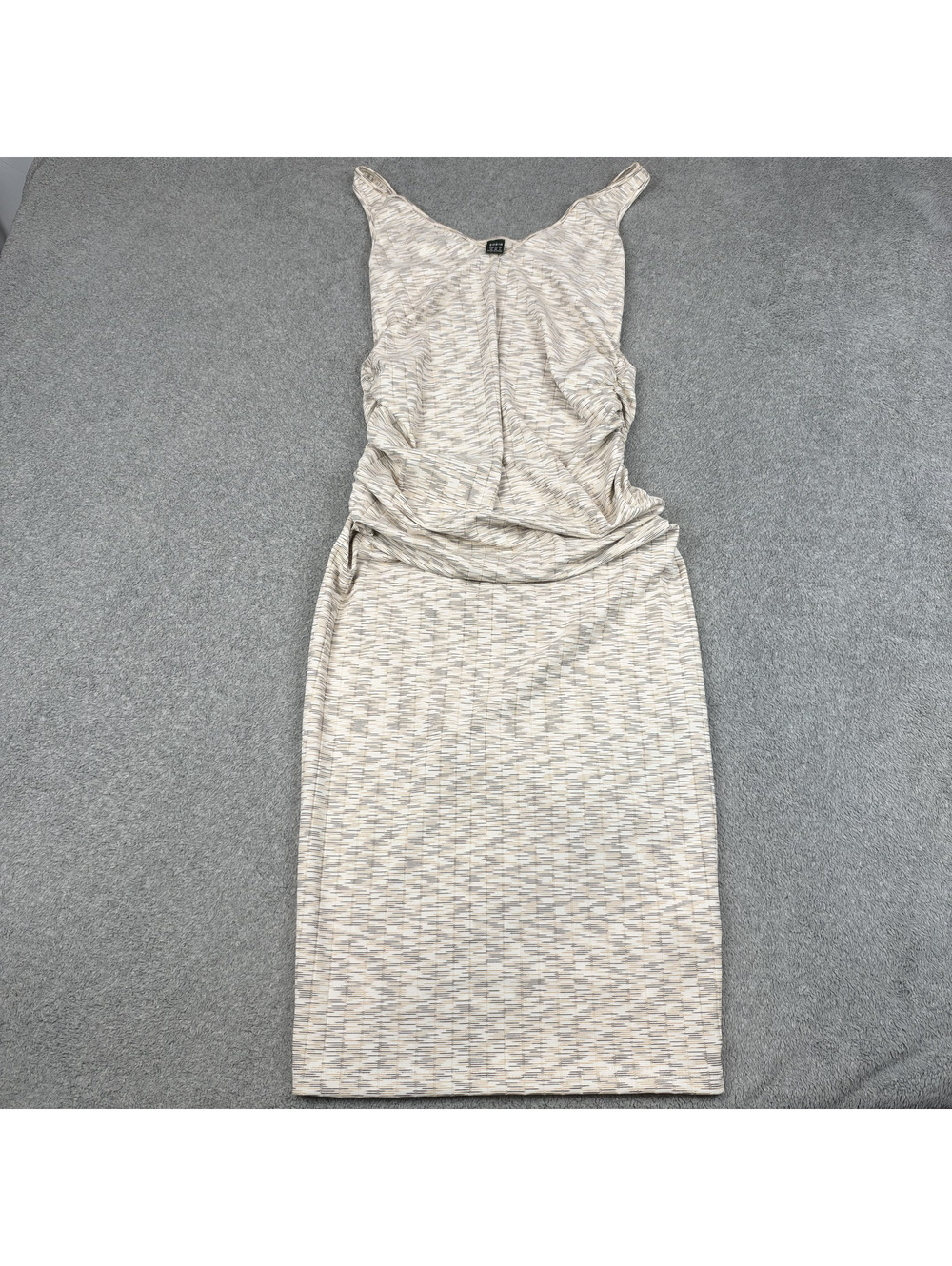 Sleeveless Ruched Midi Dress Beige Size Medium